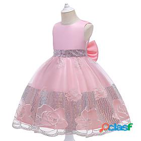 Kids Little Girls Dress Sequin Bow Blue Blushing Pink Dusty