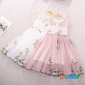 Kids Little Girls Dress Solid Color Blushing Pink White