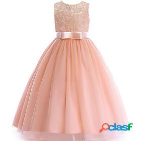 Kids Little Girls Dress Solid Color Bow Party Dress Mesh