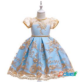 Kids Little Girls Dress Solid Colored Butterfly Embroidered