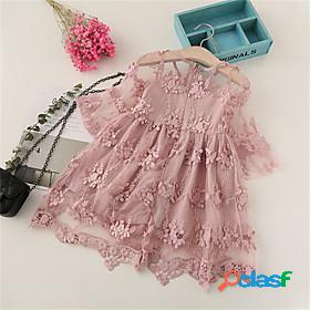 Kids Little Girls Dress Solid Colored Mesh Lace White