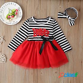 Kids Little Girls Dress Stripes LOVE Bow Red Cotton Long