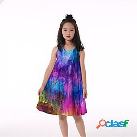 Kids Little Girls Dress Tie Dye Tank Dress Ruched Print