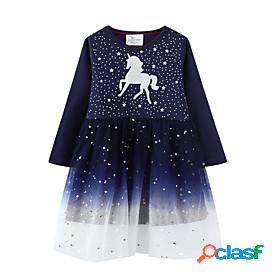 Kids Little Girls Dress Unicorn A Line Dress Mesh Print