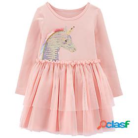 Kids Little Girls Dress Unicorn Daily A Line Dress Sequins