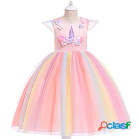 Kids Little Girls Dress Unicorn Rainbow Patchwork Colorful