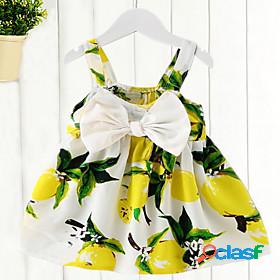 Kids Little Girls Sundress Lemon Fruit Bow Print Yellow