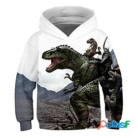 Kids Toddler Boys Hoodie Long Sleeve 3D Print Dinosaur White