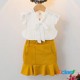 Kids Toddler Little Girls Dress Solid Colored Ruffle Bow
