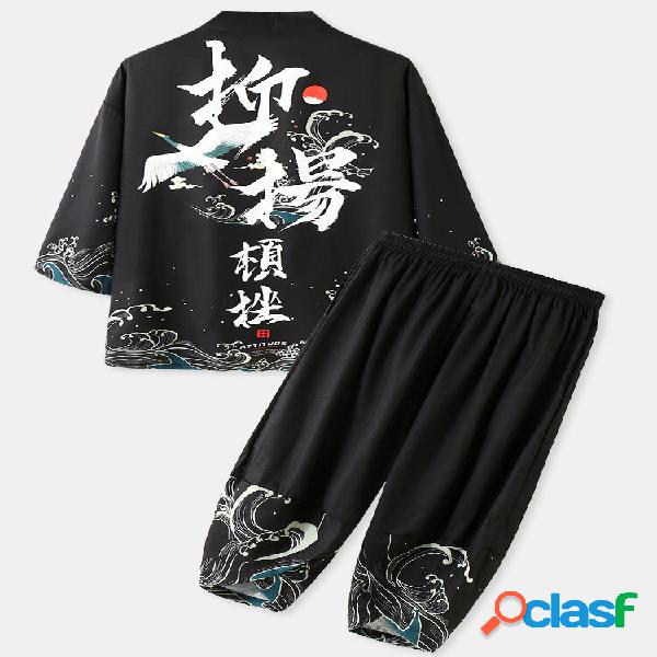 Kimono cinese da uomo con stampa posteriore dellonda della