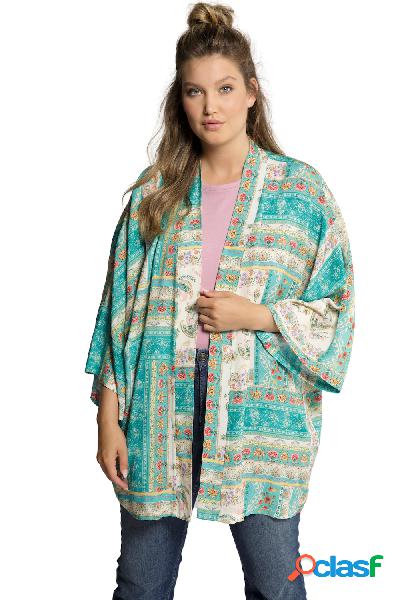 Kimono con stampa, scollo con rifiniture e maniche lunghe,