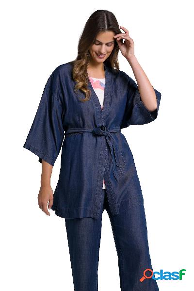 Kimono di lyocell con effetto jeans, cintura da annodare e