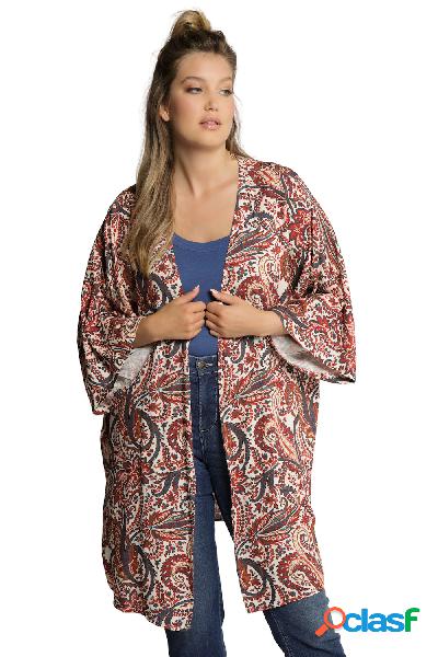 Kimono lungo con stampa, scollo a girocollo e maniche a 3/4,