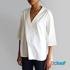 LITB Basic Womens 3/4 Length Sleeve T-Shirt V Neck Top Solid