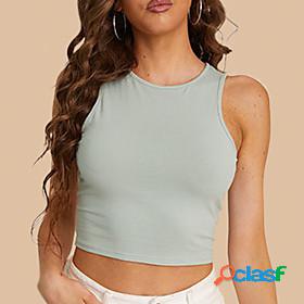 LITB Basic Womens Basic Crop Solid Color T-Shirt Basic Daily