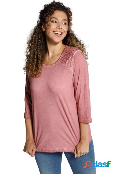 Maglia classica con spalle di pizzo, scollo a girocollo e