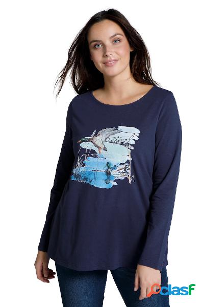 Maglia con anatre, scritta, scollo a barca e maniche lunghe,