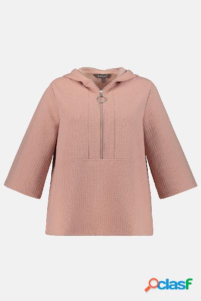 Maglia con cappuccio, tessuto operato, taglio svasato, zip,