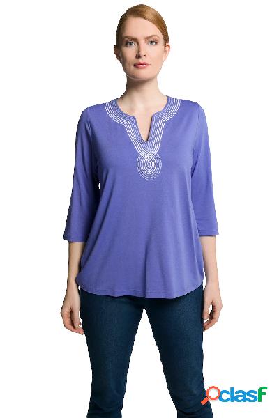 Maglia con ricami, scollo a tunica e maniche a 3/4, Donna,