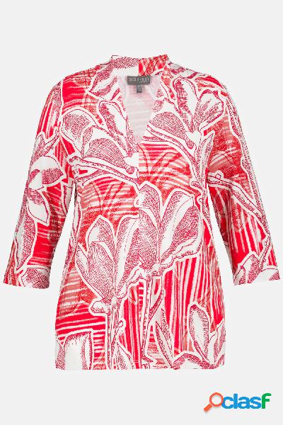 Maglia con stampa, scollo a V e maniche a 3/4, Donna, Rosso,