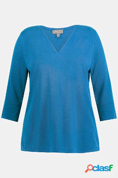 Maglia in jersey piqué con scollo a tunica e maniche a 3/4,