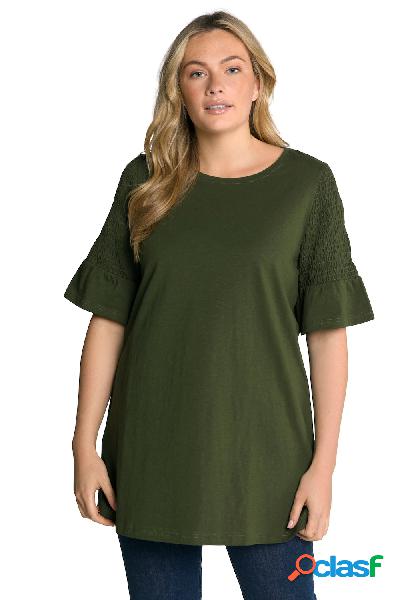 Maglia lunga in cotone biologico con ruche, scollo a