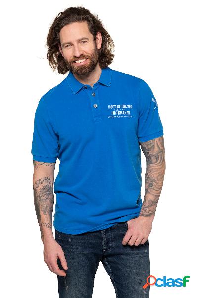 Maglia polo di piqué con prelavaggio e ricamo, Uomo, Blu,