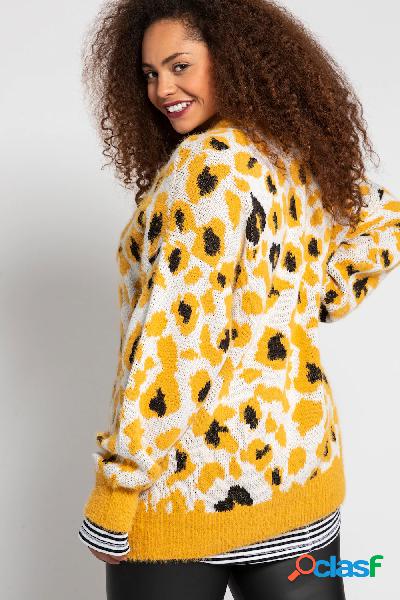 Maglione, fantasia leopardata, Jacquard, scollo a girocollo,