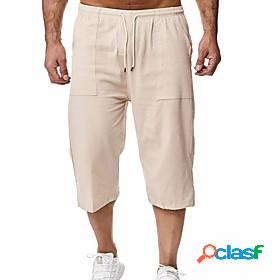 Mens Casual Drawstring Pocket Elastic Waist Cropped trousers