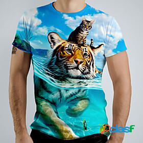 Mens Causal 3D Print Tee T shirt Shirt Graphic Tiger Animal