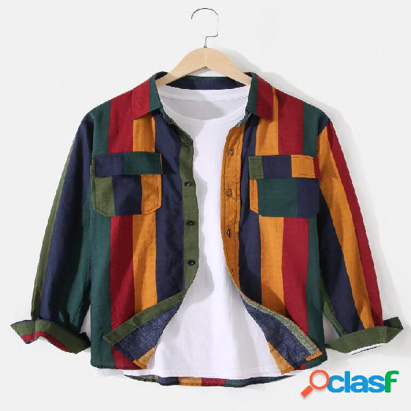 Mens Classic Colorful Camicie a maniche lunghe a doppia