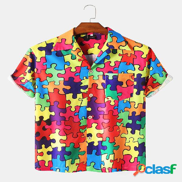 Mens Colorful Camicie a maniche corte Revere Street con
