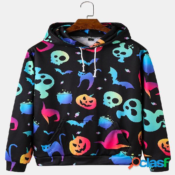 Mens Colorful Felpa luminosa di Halloween con stampa di