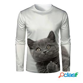 Mens Daily 3D Print T shirt Shirt Cat Graphic 3D Animal Long