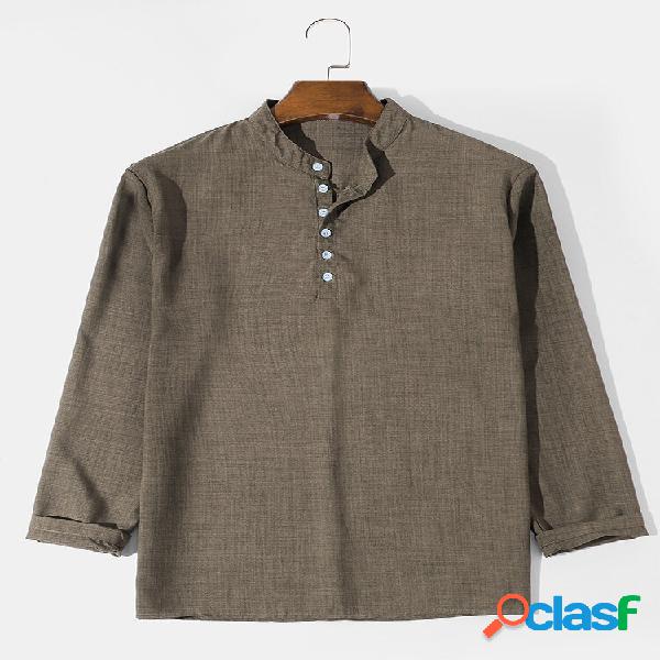 Mens Daily Home Solid Cotton Henley Camicia