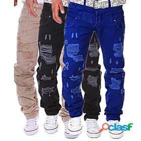 Mens Fashion Ripped Hole Pants Trousers Cargo Pants Full