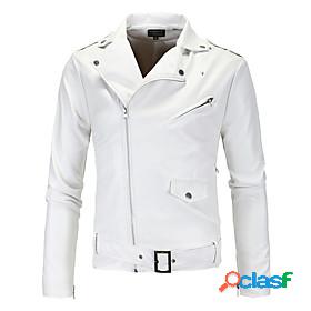 Mens Faux Leather Jacket Daily Fall Winter Short Coat V Neck