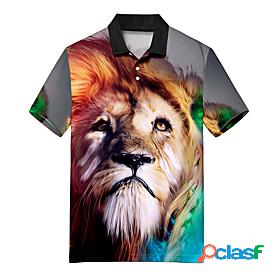 Mens Golf Shirt Lion Animal 3D Print Collar Turndown Casual