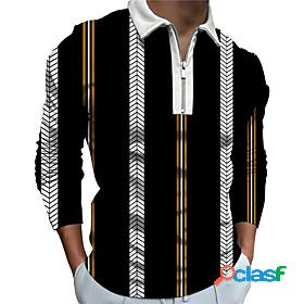 Mens Golf Shirt Striped 3D Print Collar Street Casual Long