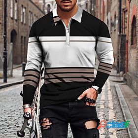 Men's Golf Shirt Striped Geometric 3D Print Collar Casual
