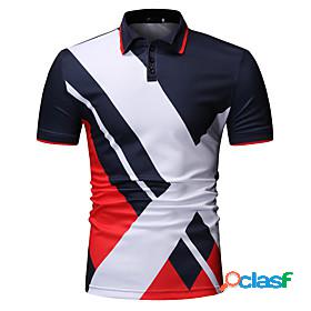 Mens Golf Shirt Tennis Shirt Color Block Collar Button Down