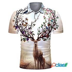 Mens Golf Shirt Tennis Shirt Elk Animal 3D Print Collar