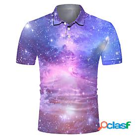 Mens Golf Shirt Tennis Shirt Galaxy 3D Print Collar Street