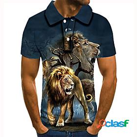 Mens Golf Shirt Tennis Shirt Graphic Prints Lion Animal 3D
