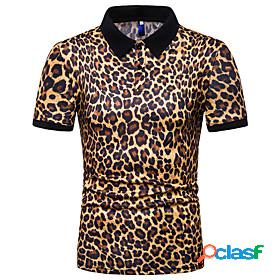 Mens Golf Shirt Tennis Shirt Leopard Collar Classic Collar