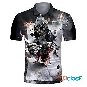 Mens Golf Shirt Tennis Shirt Skull Card 3D Print Collar