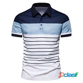 Mens Golf Shirt Tennis Shirt Striped Collar Turndown Casual