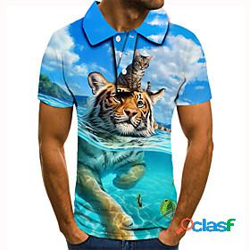 Mens Golf Shirt Tennis Shirt Tiger Animal 3D Print Collar