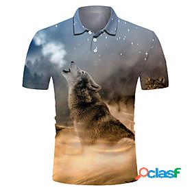 Mens Golf Shirt Tennis Shirt Wolf Animal 3D Print Collar