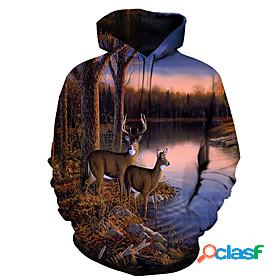 Mens Graphic Animal Pullover Hoodie Sweatshirt Hooded 3D